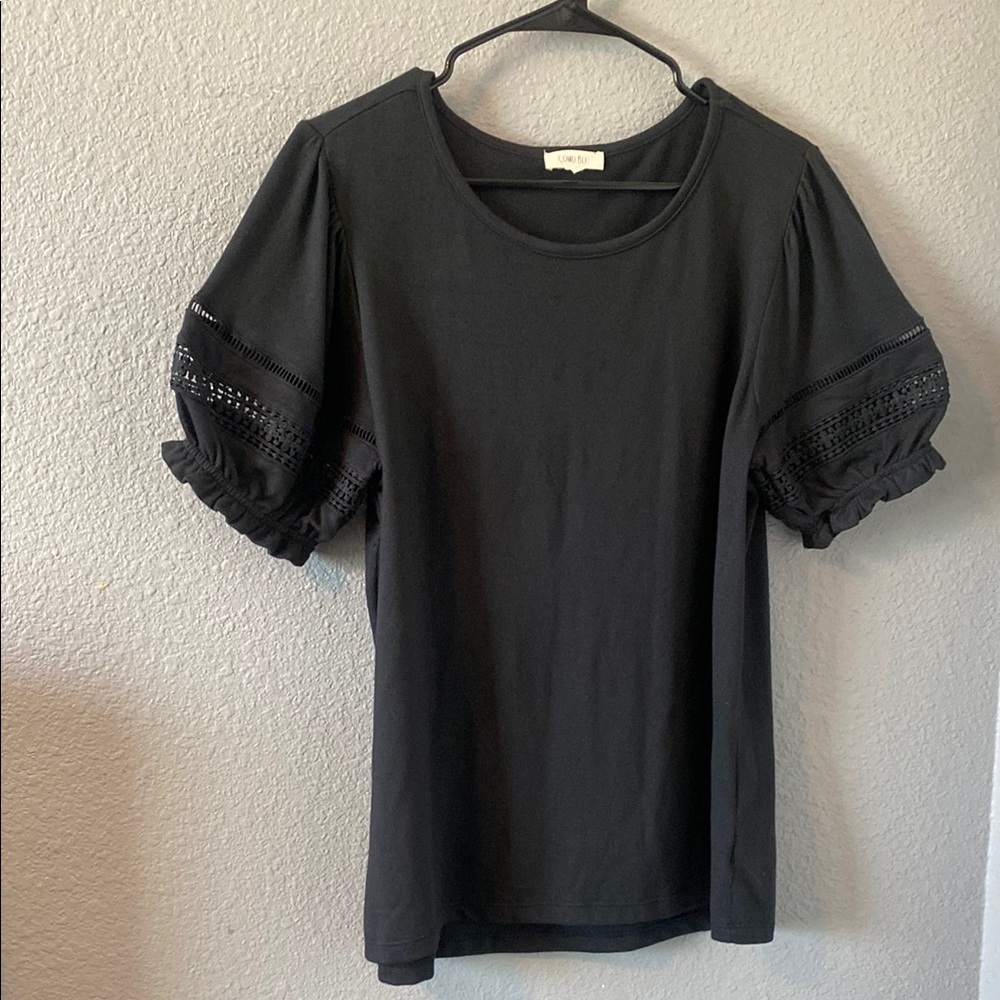 Black Lace Sleeve Women's Top